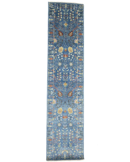 Blue Floral Traditional 2'5X10'2 Oushak Chobi Oriental Runner Rug