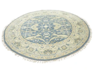 Muted Blue-gray Floral Transitional 8X8 Oushak Oriental Round Rug