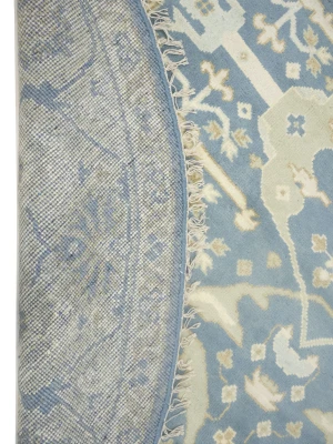 Muted Blue-gray Floral Transitional 8X8 Oushak Oriental Round Rug