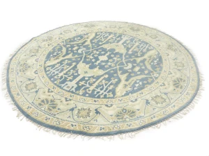 Muted Blue-gray Floral Transitional 8X8 Oushak Oriental Round Rug