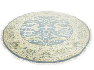 Muted Blue-gray Floral Transitional 8X8 Oushak Oriental Round Rug