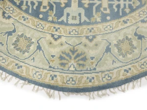 Muted Blue-gray Floral Transitional 8X8 Oushak Oriental Round Rug