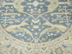 Muted Blue-gray Floral Transitional 8X8 Oushak Oriental Round Rug