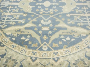 Muted Blue-gray Floral Transitional 8X8 Oushak Oriental Round Rug