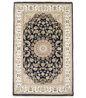 Black Floral Traditional 5X8 Indo-Nain Oriental Rug