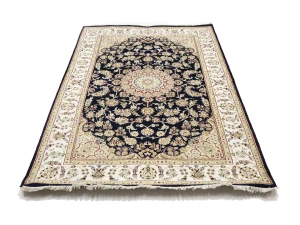 Black Floral Traditional 5X8 Indo-Nain Oriental Rug