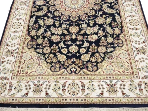 Black Floral Traditional 5X8 Indo-Nain Oriental Rug