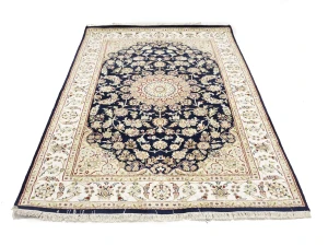 Black Floral Traditional 5X8 Indo-Nain Oriental Rug