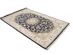 Black Floral Traditional 5X8 Indo-Nain Oriental Rug
