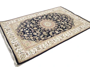 Black Floral Traditional 5X8 Indo-Nain Oriental Rug
