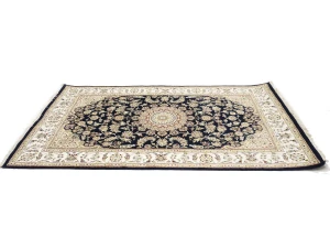Black Floral Traditional 5X8 Indo-Nain Oriental Rug