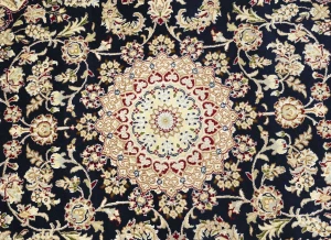 Black Floral Traditional 5X8 Indo-Nain Oriental Rug