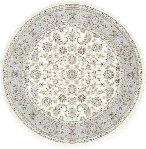 Cream Floral 6X6 Indo-Nain Oriental Round Rug