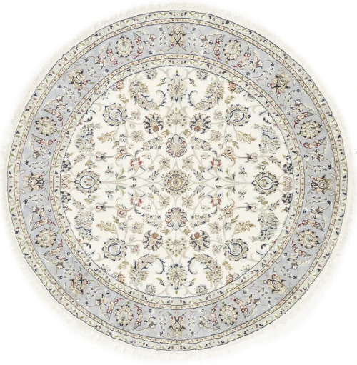 Cream Floral 6X6 Indo-Nain Oriental Round Rug