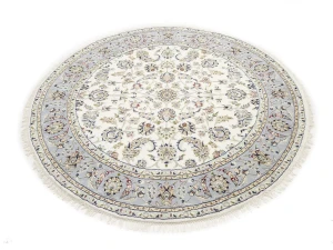 Cream Floral 6X6 Indo-Nain Oriental Round Rug
