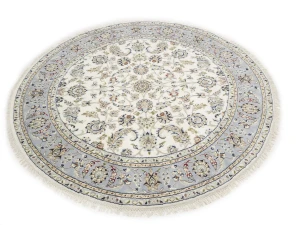 Cream Floral 6X6 Indo-Nain Oriental Round Rug