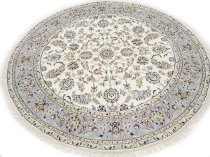 Cream Floral 6X6 Indo-Nain Oriental Round Rug
