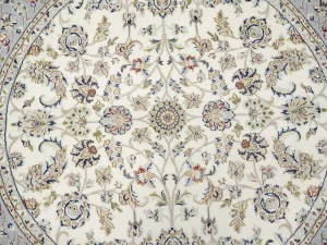 Cream Floral 6X6 Indo-Nain Oriental Round Rug