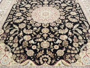 Black Floral Traditional 8X10 Indo-Nain Oriental Rug