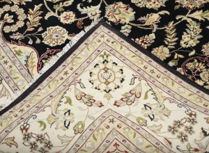 Black Floral Traditional 8X10 Indo-Nain Oriental Rug