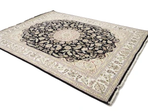 Black Floral Traditional 8X10 Indo-Nain Oriental Rug