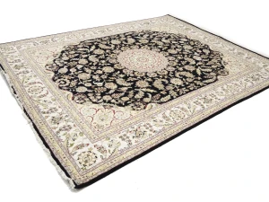 Black Floral Traditional 8X10 Indo-Nain Oriental Rug