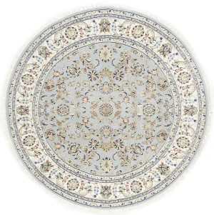 Light Blue Floral 6X6 Indo-Nain Oriental Round Rug