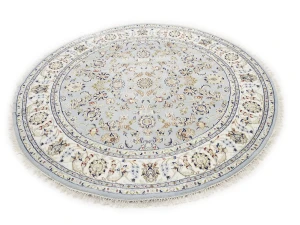 Light Blue Floral 6X6 Indo-Nain Oriental Round Rug