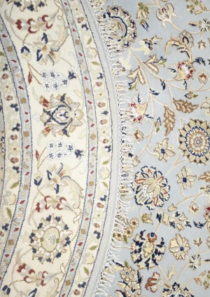 Light Blue Floral 6X6 Indo-Nain Oriental Round Rug