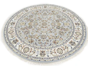 Light Blue Floral 6X6 Indo-Nain Oriental Round Rug