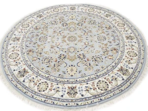 Light Blue Floral 6X6 Indo-Nain Oriental Round Rug