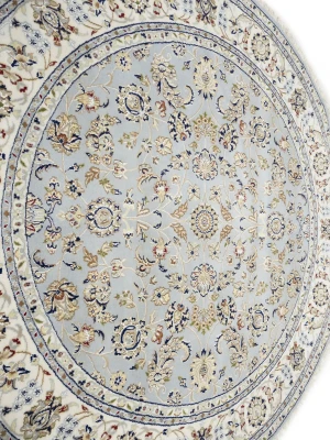 Light Blue Floral 6X6 Indo-Nain Oriental Round Rug