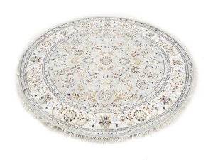 Light Blue Floral 6X6 Indo-Nain Oriental Round Rug