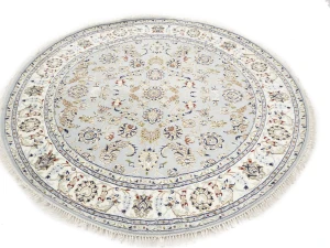 Light Blue Floral 6X6 Indo-Nain Oriental Round Rug