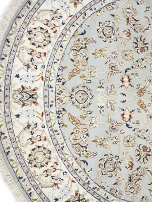 Light Blue Floral 6X6 Indo-Nain Oriental Round Rug