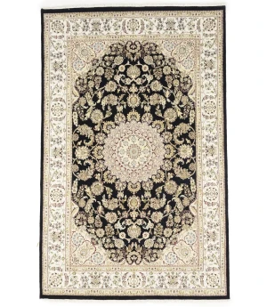 Black Floral Traditional 6X9 Indo-Nain Oriental Rug
