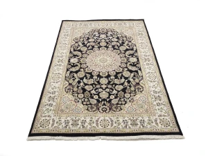 Black Floral Traditional 6X9 Indo-Nain Oriental Rug