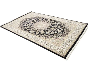Black Floral Traditional 6X9 Indo-Nain Oriental Rug