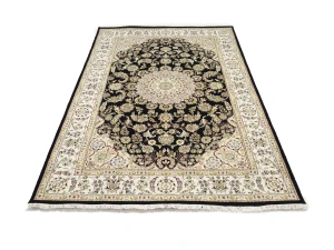 Black Floral Traditional 6X9 Indo-Nain Oriental Rug