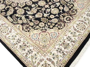 Black Floral Traditional 6X9 Indo-Nain Oriental Rug