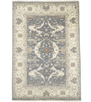 Gray Floral Traditional 6X9 Oushak Oriental Rug