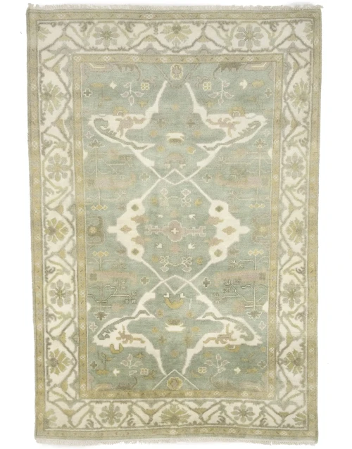 Muted Green Floral Traditional 6X9 Oushak Oriental Rug