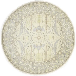 Muted Cream Floral Transitional 12X12 Oushak Oriental Round Rug