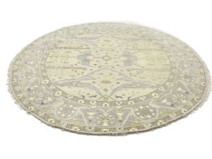 Muted Cream Floral Transitional 12X12 Oushak Oriental Round Rug