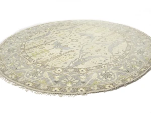 Muted Cream Floral Transitional 12X12 Oushak Oriental Round Rug