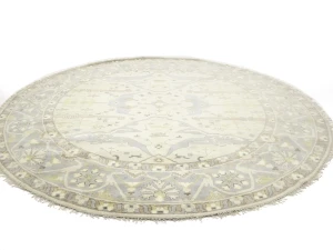 Muted Cream Floral Transitional 12X12 Oushak Oriental Round Rug