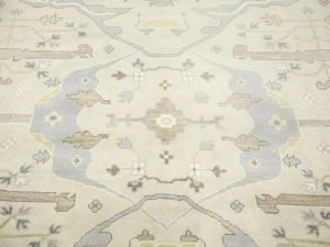 Muted Cream Floral Transitional 12X12 Oushak Oriental Round Rug