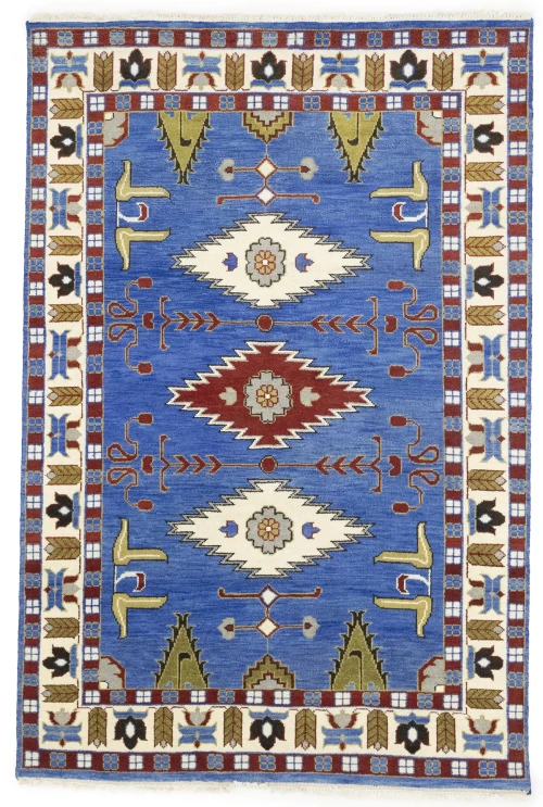 Blue Geometric 6X9 Kazak Oriental Rug