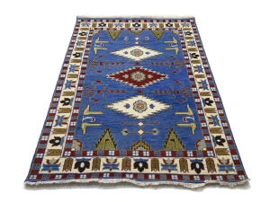 Blue Geometric 6X9 Kazak Oriental Rug