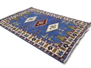 Blue Geometric 6X9 Kazak Oriental Rug